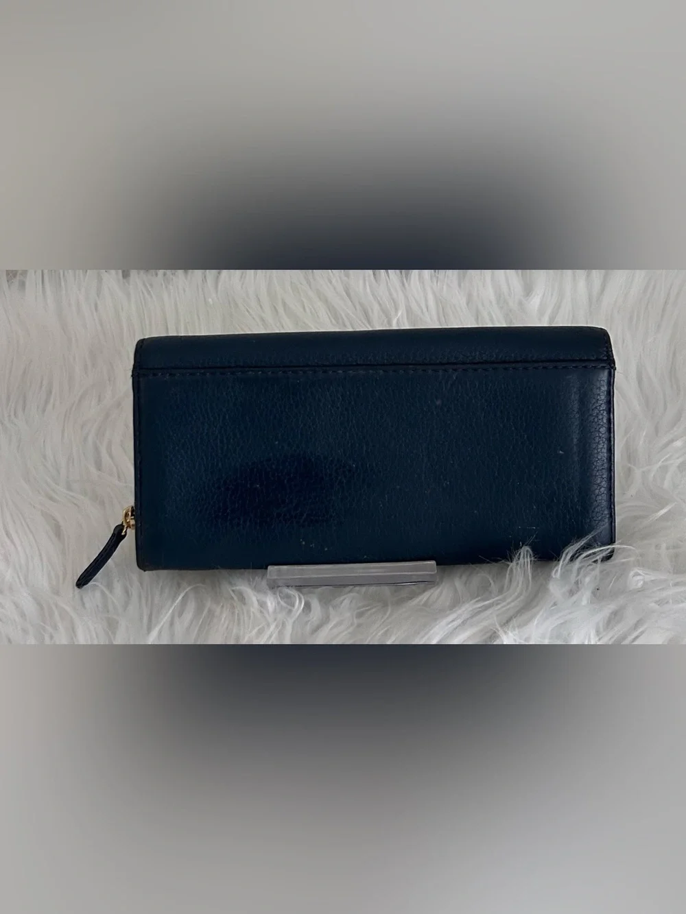 Michael Kors Navy Pebbled Leather Continental Wallet Zip Around Clutch Gold Logo